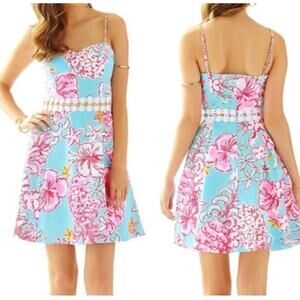 LILLLY PULTIZER Sz 10 Lenore Lace Cut Out Floral Print Fit & Flare | EUC